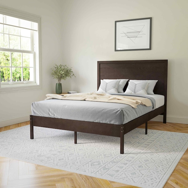 Flash Furniture DK Brown Full Wooden Platform Bed with Headboard MG-09004FB-F-DKBRN-GG - main